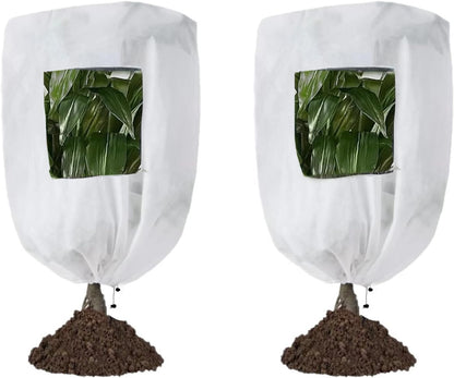 Plant Frost Protection Covers with Viewing Window, 47.2" x 70.8", 2.06oz/yd², Reusable Drawstring Tree Cover, Winter Tree Blanket with Zipper for Outdoor Plants, Frost Protection Cloths(2 Pack)