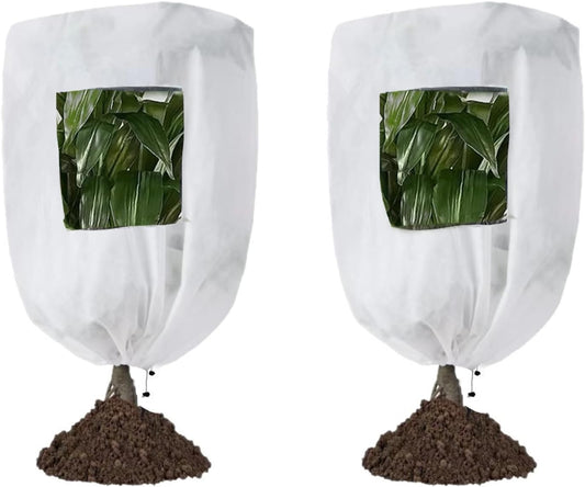 Plant Frost Protection Covers with Viewing Window, 47.2" x 70.8", 2.06oz/yd², Reusable Drawstring Tree Cover, Winter Tree Blanket with Zipper for Outdoor Plants, Frost Protection Cloths(2 Pack)