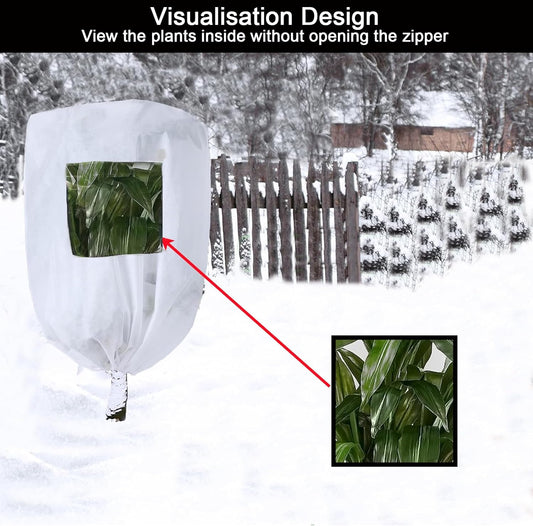 Plant Frost Protection Covers with Viewing Window, 47.2" x 70.8", 2.06oz/yd², Reusable Drawstring Tree Cover, Winter Tree Blanket with Zipper for Outdoor Plants, Frost Protection Cloths(2 Pack)