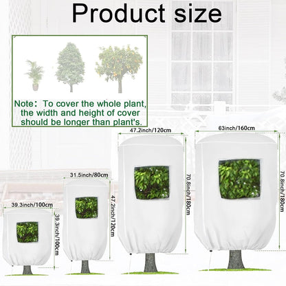Plant Frost Protection Covers with Viewing Window, 47.2" x 70.8", 2.06oz/yd², Reusable Drawstring Tree Cover, Winter Tree Blanket with Zipper for Outdoor Plants, Frost Protection Cloths(2 Pack)