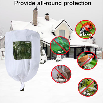 Plant Frost Protection Covers with Viewing Window, 47.2" x 70.8", 2.06oz/yd², Reusable Drawstring Tree Cover, Winter Tree Blanket with Zipper for Outdoor Plants, Frost Protection Cloths(2 Pack)