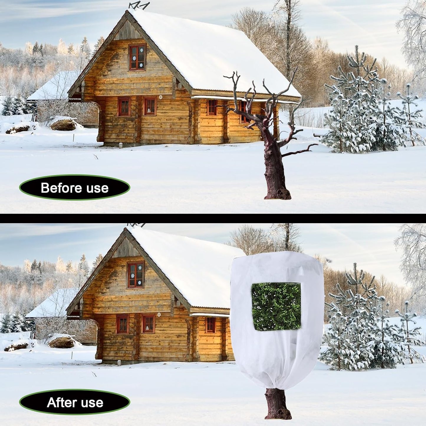 Plant Frost Protection Covers with Viewing Window, 47.2" x 70.8", 2.06oz/yd², Reusable Drawstring Tree Cover, Winter Tree Blanket with Zipper for Outdoor Plants, Frost Protection Cloths(2 Pack)