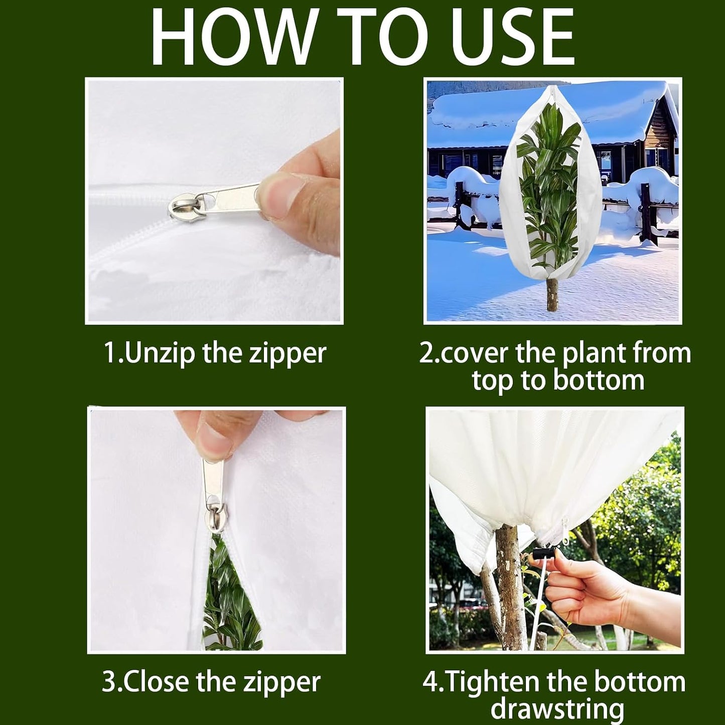 Plant Frost Protection Covers with Viewing Window, 47.2" x 70.8", 2.06oz/yd², Reusable Drawstring Tree Cover, Winter Tree Blanket with Zipper for Outdoor Plants, Frost Protection Cloths(2 Pack)