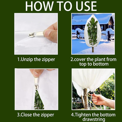 Plant Frost Protection Covers with Viewing Window, 47.2" x 70.8", 2.06oz/yd², Reusable Drawstring Tree Cover, Winter Tree Blanket with Zipper for Outdoor Plants, Frost Protection Cloths(2 Pack)