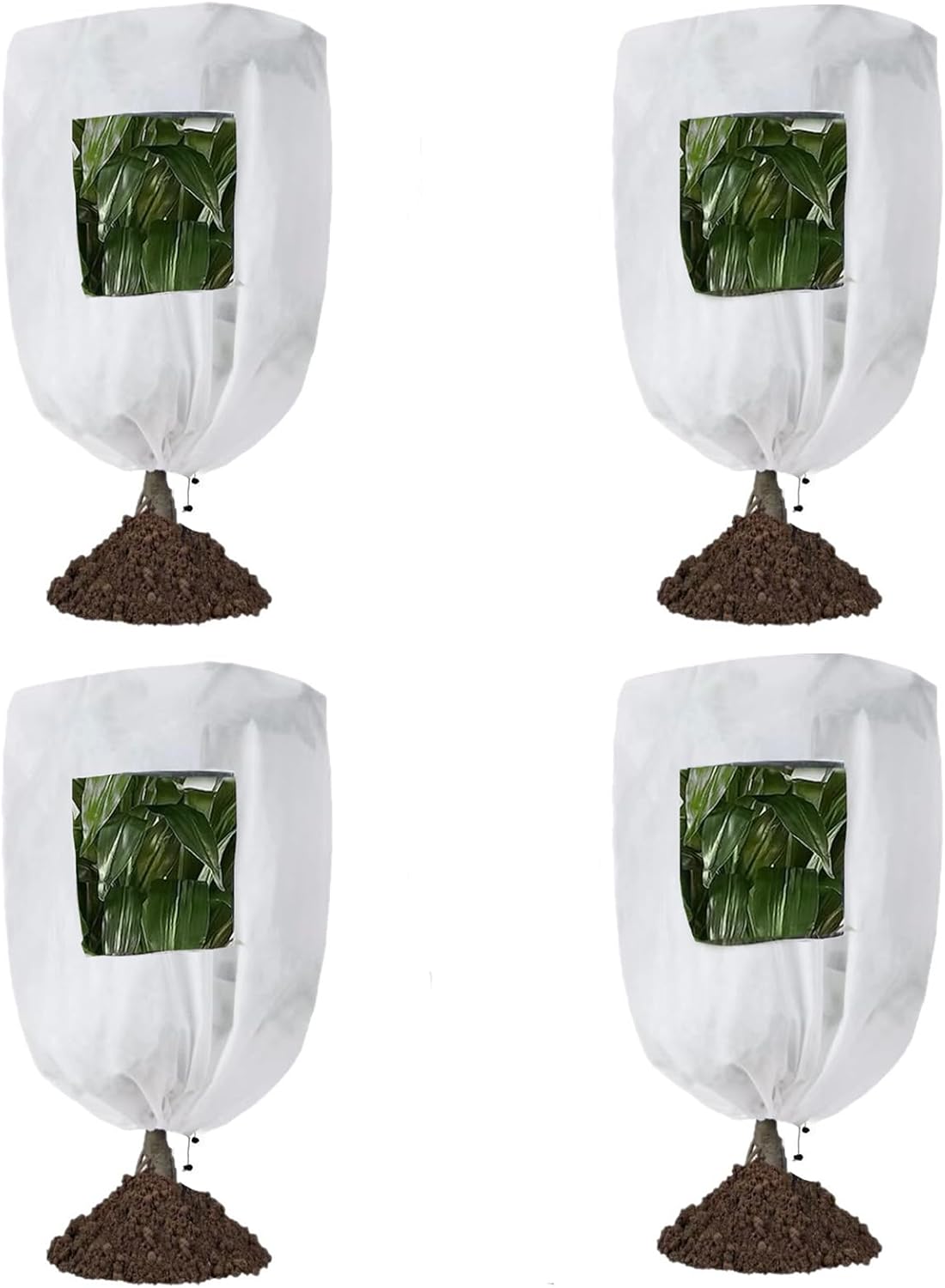 Plant Frost Protection Covers with Viewing Window, 47.2" x 70.8", 2.06oz/yd², Reusable Drawstring Tree Cover, Winter Tree Blanket with Zipper for Outdoor Plants, Frost Protection Cloths(2 Pack)