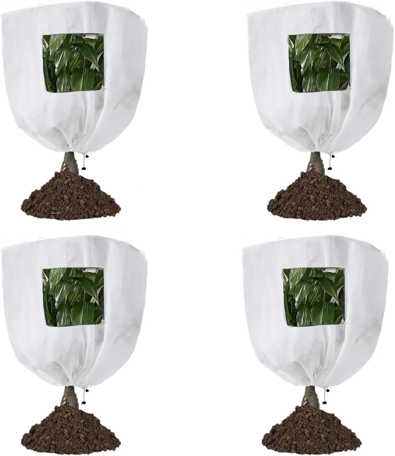 Plant Frost Protection Covers with Viewing Window, 47.2" x 70.8", 2.06oz/yd², Reusable Drawstring Tree Cover, Winter Tree Blanket with Zipper for Outdoor Plants, Frost Protection Cloths(2 Pack)