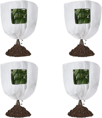 Plant Frost Protection Covers with Viewing Window, 47.2" x 70.8", 2.06oz/yd², Reusable Drawstring Tree Cover, Winter Tree Blanket with Zipper for Outdoor Plants, Frost Protection Cloths(2 Pack)