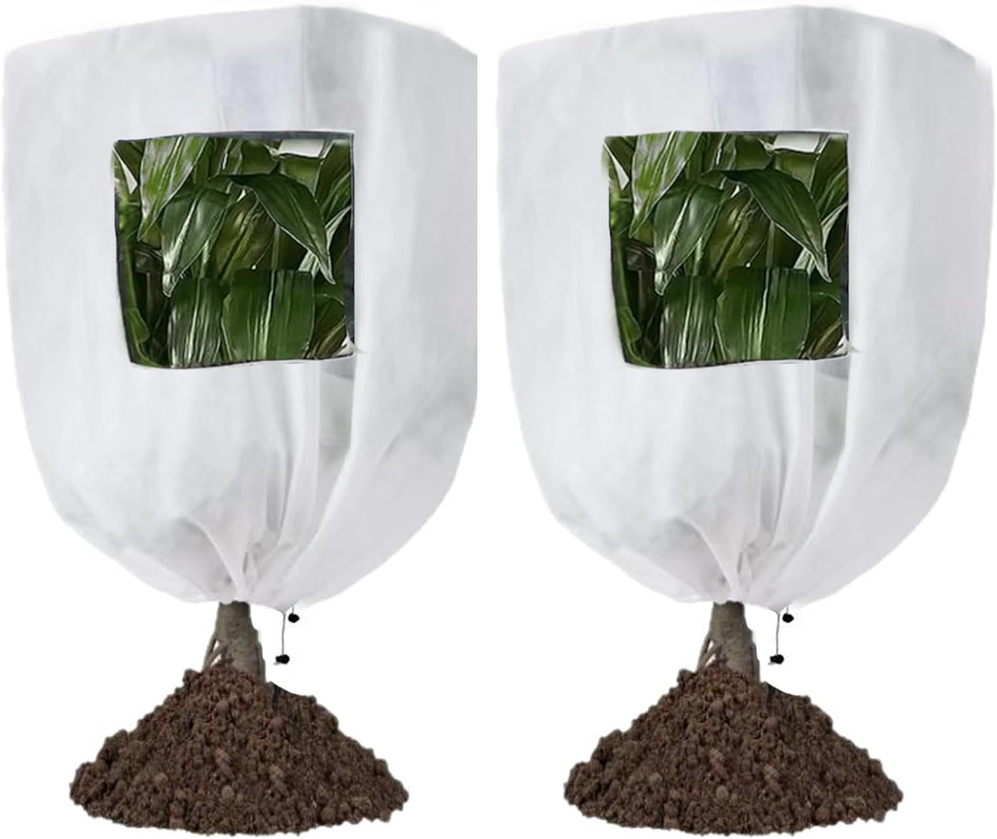 Plant Frost Protection Covers with Viewing Window, 47.2" x 70.8", 2.06oz/yd², Reusable Drawstring Tree Cover, Winter Tree Blanket with Zipper for Outdoor Plants, Frost Protection Cloths(2 Pack)