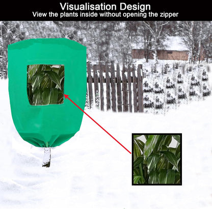 Plant Frost Protection Covers with Viewing Window, 47.2" x 70.8", 2.06oz/yd², Reusable Drawstring Tree Cover, Winter Tree Blanket with Zipper for Outdoor Plants, Frost Protection Cloths(2 Pack)