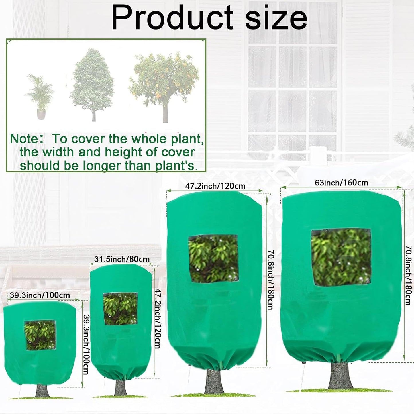 Plant Frost Protection Covers with Viewing Window, 47.2" x 70.8", 2.06oz/yd², Reusable Drawstring Tree Cover, Winter Tree Blanket with Zipper for Outdoor Plants, Frost Protection Cloths(2 Pack)