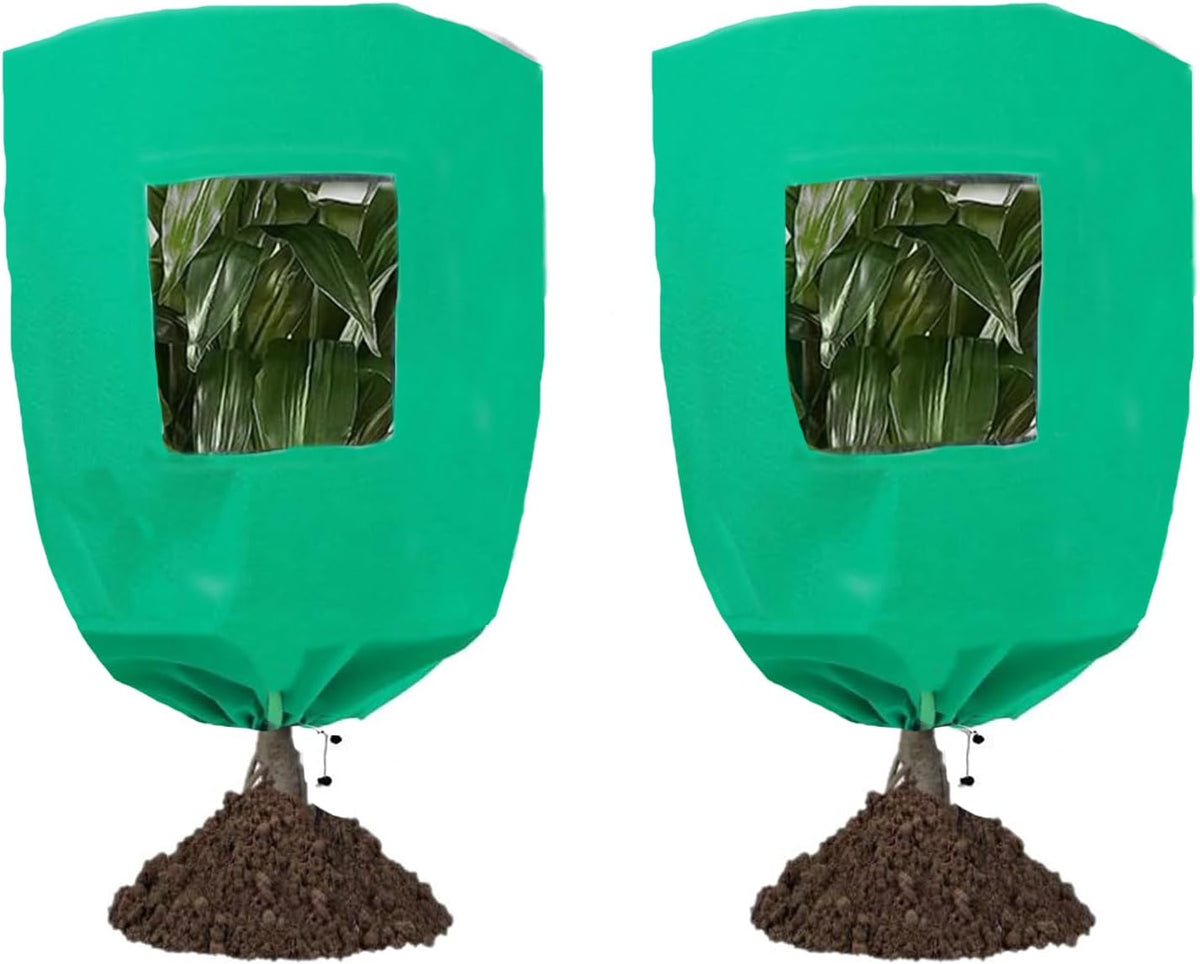Plant Frost Protection Covers with Viewing Window, 47.2" x 70.8", 2.06oz/yd², Reusable Drawstring Tree Cover, Winter Tree Blanket with Zipper for Outdoor Plants, Frost Protection Cloths(2 Pack)