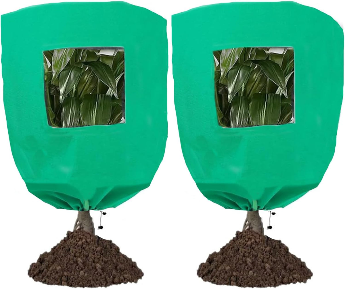 Plant Frost Protection Covers with Viewing Window, 47.2" x 70.8", 2.06oz/yd², Reusable Drawstring Tree Cover, Winter Tree Blanket with Zipper for Outdoor Plants, Frost Protection Cloths(2 Pack)