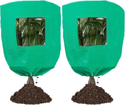 Plant Frost Protection Covers with Viewing Window, 47.2" x 70.8", 2.06oz/yd², Reusable Drawstring Tree Cover, Winter Tree Blanket with Zipper for Outdoor Plants, Frost Protection Cloths(2 Pack)
