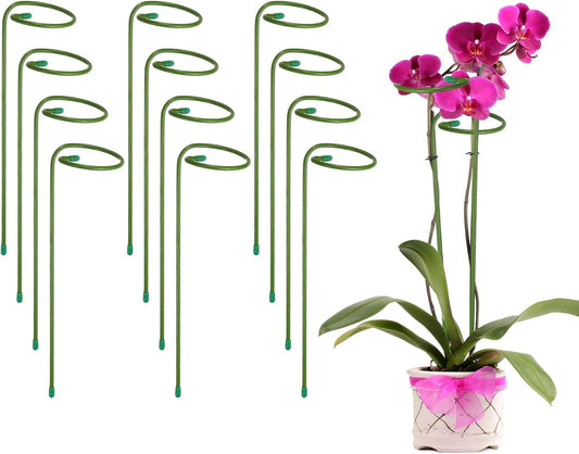 12pcs Plant Support Stakes, 10inch Single Stem Stakes Garden Plant Cage Support Rings for Orchid Rose Tomato Peony Flowers