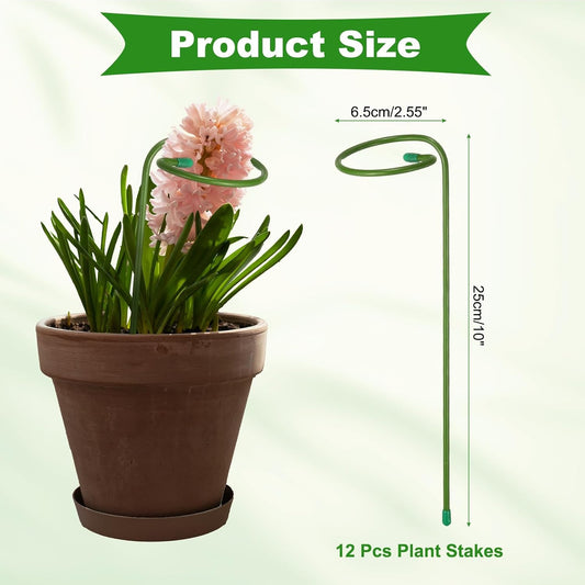 12pcs Plant Support Stakes, 10inch Single Stem Stakes Garden Plant Cage Support Rings for Orchid Rose Tomato Peony Flowers
