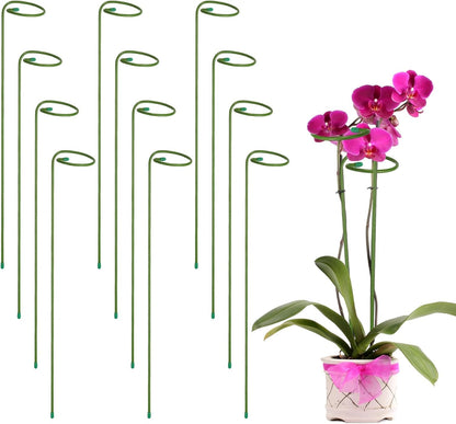 12pcs Plant Support Stakes, 10inch Single Stem Stakes Garden Plant Cage Support Rings for Orchid Rose Tomato Peony Flowers