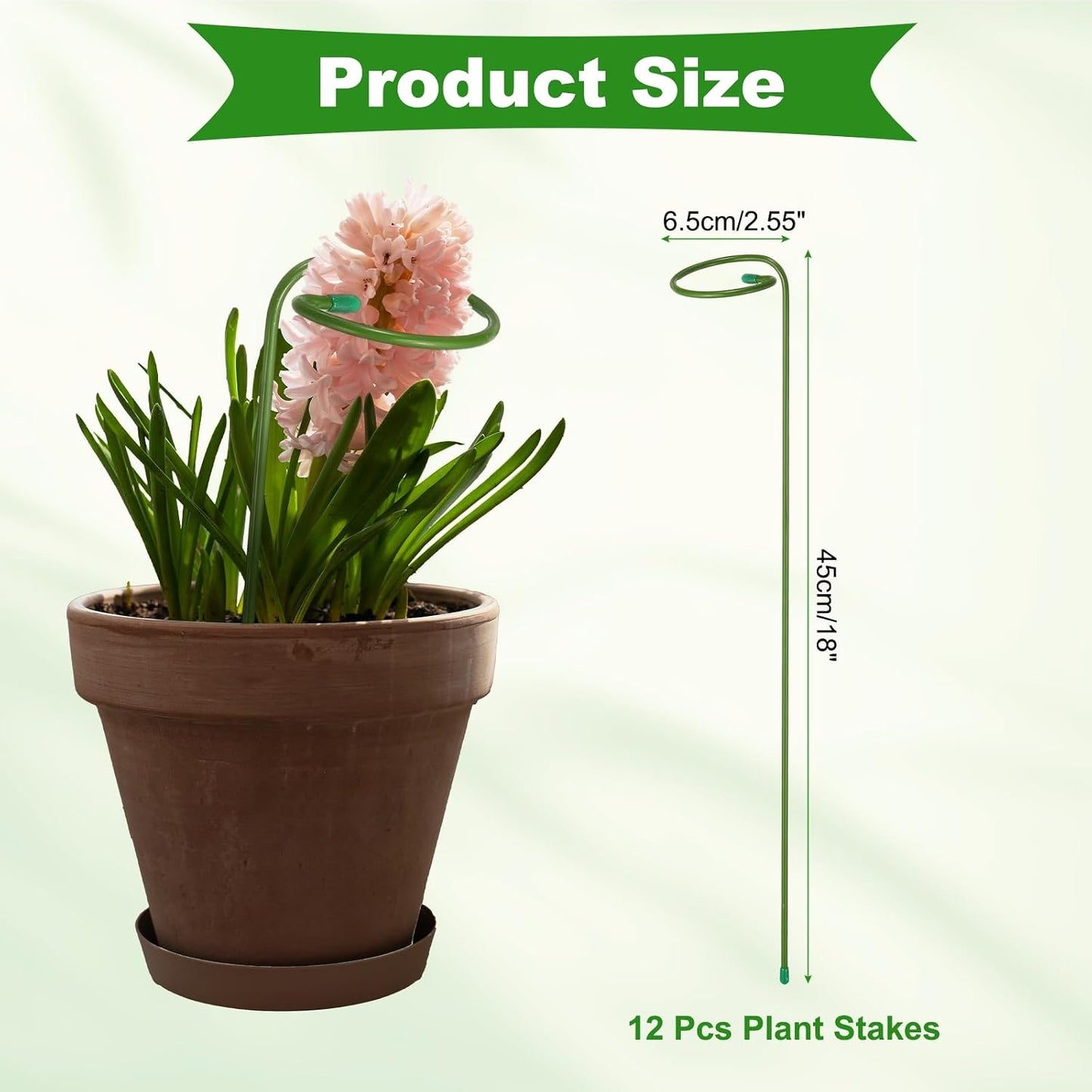 12pcs Plant Support Stakes, 10inch Single Stem Stakes Garden Plant Cage Support Rings for Orchid Rose Tomato Peony Flowers
