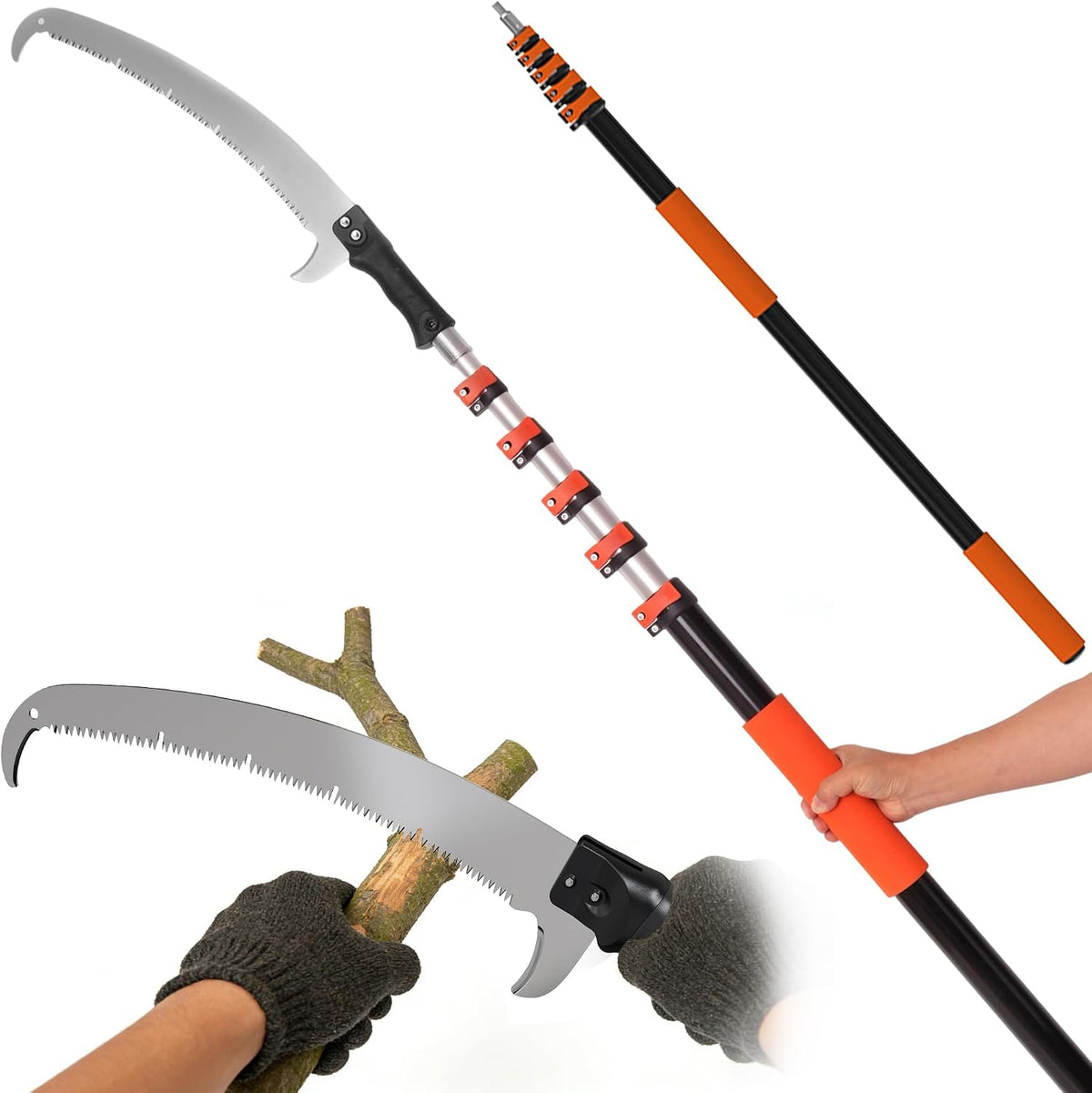 26FT Reach Pole Saws for Tree Trimming, Manual Pole Saw with 5-20FT Telescoping Extension Pole, Pruning Saw with 17" 3X Detachable Saw, Branches Pruner for Garden, Palms & Shrubs Yard Maintenance