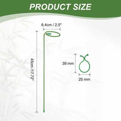 5Pcs 17.7 Plant Support Stakes with 10Pcs Plant Clips Metal Garden Single Stem Flower Support Sticks Plants Cage Support Ring for Peony Rose Tomato Sunflower