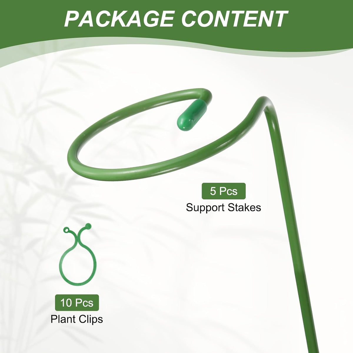 5Pcs 17.7 Plant Support Stakes with 10Pcs Plant Clips Metal Garden Single Stem Flower Support Sticks Plants Cage Support Ring for Peony Rose Tomato Sunflower