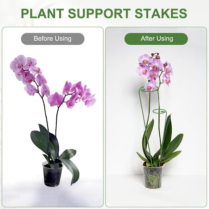 5Pcs 17.7 Plant Support Stakes with 10Pcs Plant Clips Metal Garden Single Stem Flower Support Sticks Plants Cage Support Ring for Peony Rose Tomato Sunflower