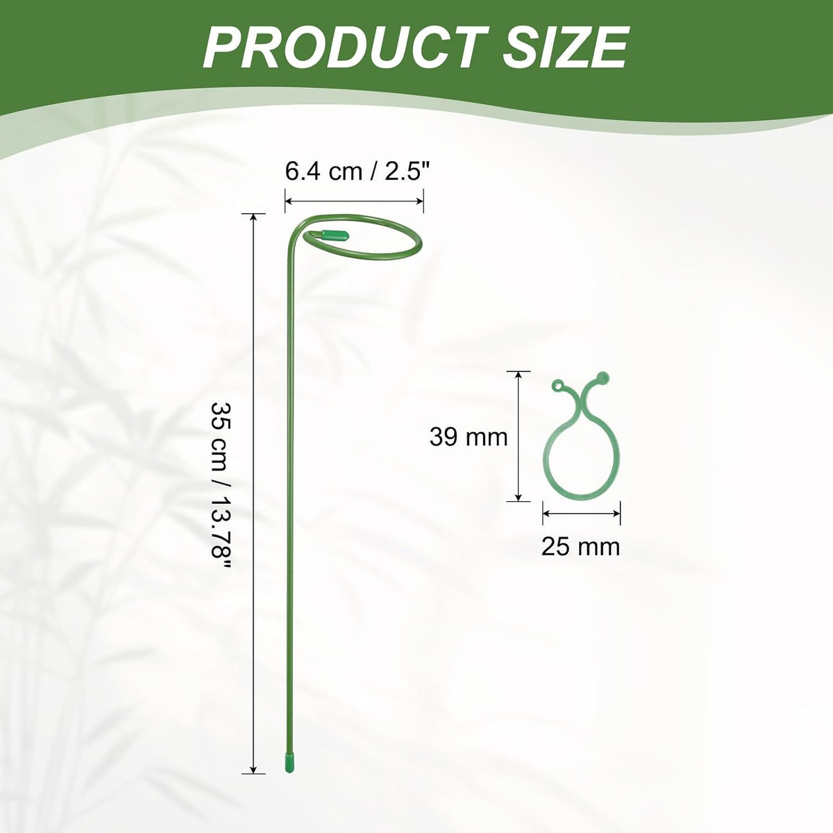 5Pcs 17.7 Plant Support Stakes with 10Pcs Plant Clips Metal Garden Single Stem Flower Support Sticks Plants Cage Support Ring for Peony Rose Tomato Sunflower