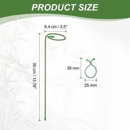 5Pcs 17.7 Plant Support Stakes with 10Pcs Plant Clips Metal Garden Single Stem Flower Support Sticks Plants Cage Support Ring for Peony Rose Tomato Sunflower