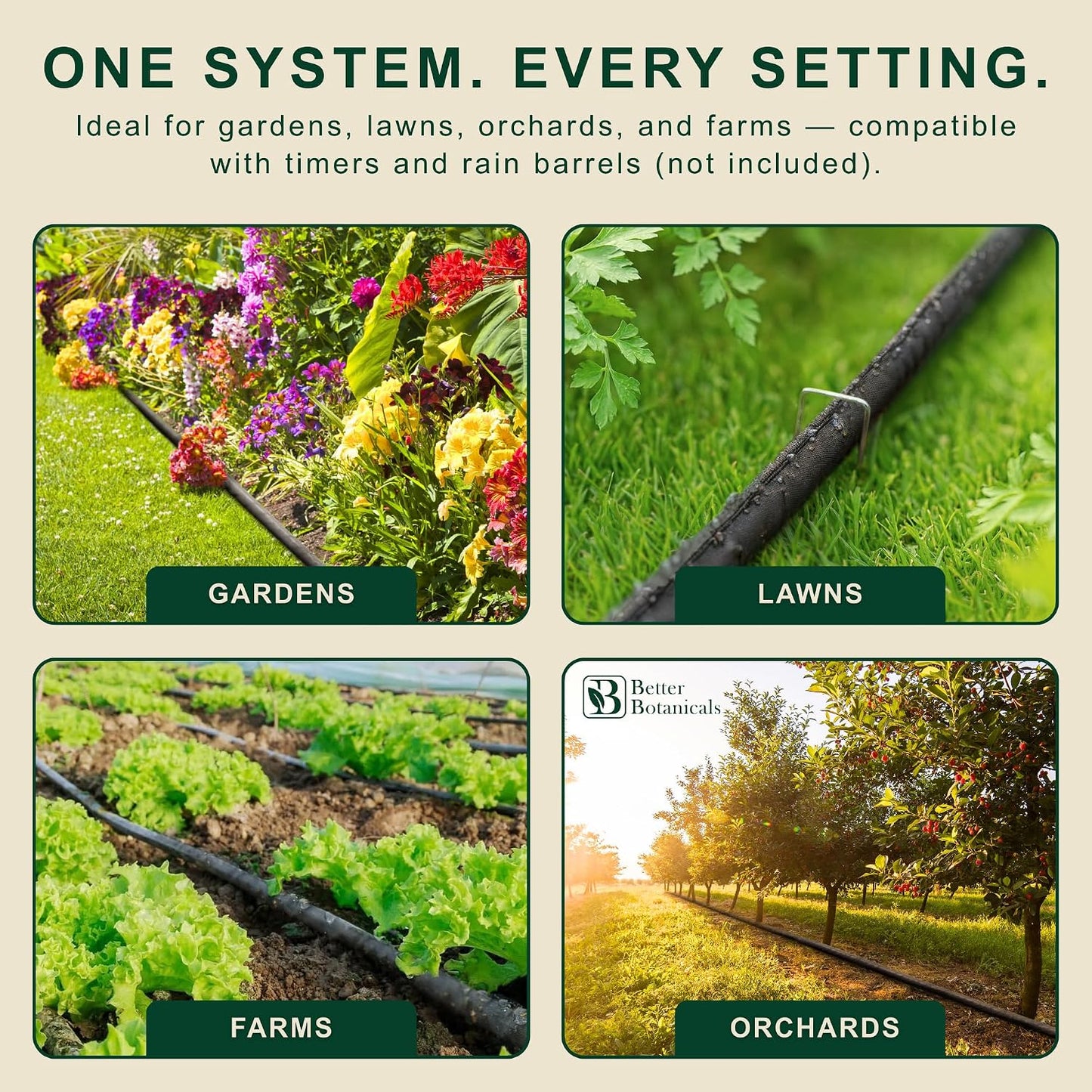100 FT Flat Soaker Hose (2 x 50 FT) – Drip Irrigation for Garden Beds, Raised Beds & Landscaping – Kink-Resistant, Even Watering, Includes 16 Steel Stakes & Storage Straps