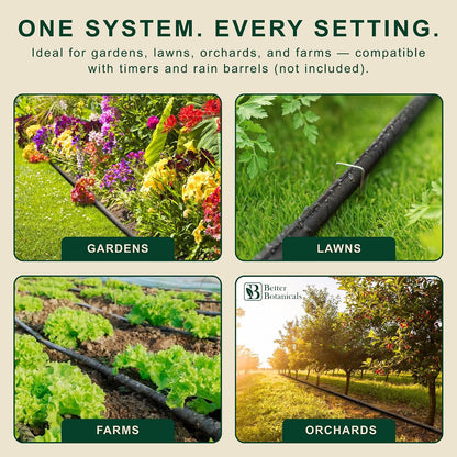 100 FT Flat Soaker Hose (2 x 50 FT) – Drip Irrigation for Garden Beds, Raised Beds & Landscaping – Kink-Resistant, Even Watering, Includes 16 Steel Stakes & Storage Straps