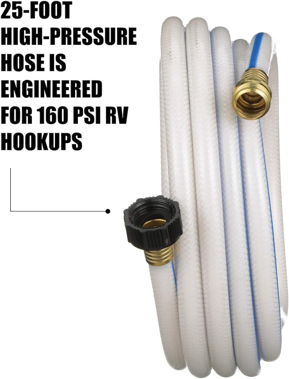 AquaFresh High Pressure Drinking Water Hose, Water Hose Hookup for RV - 1/2" x 10', White