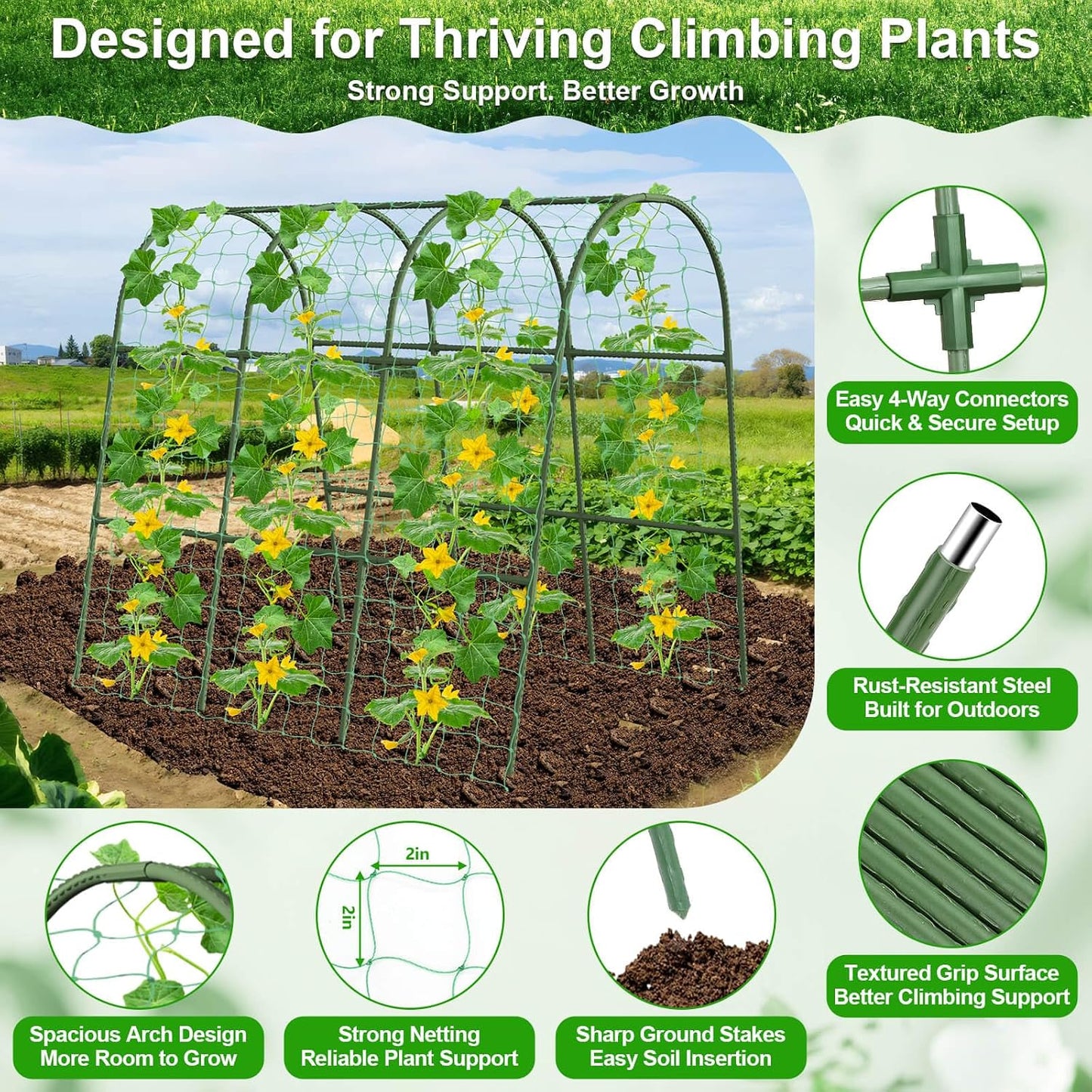 Cucumber Trellis for Raised Bed Garden, Arch Trellis for Climbing Plants