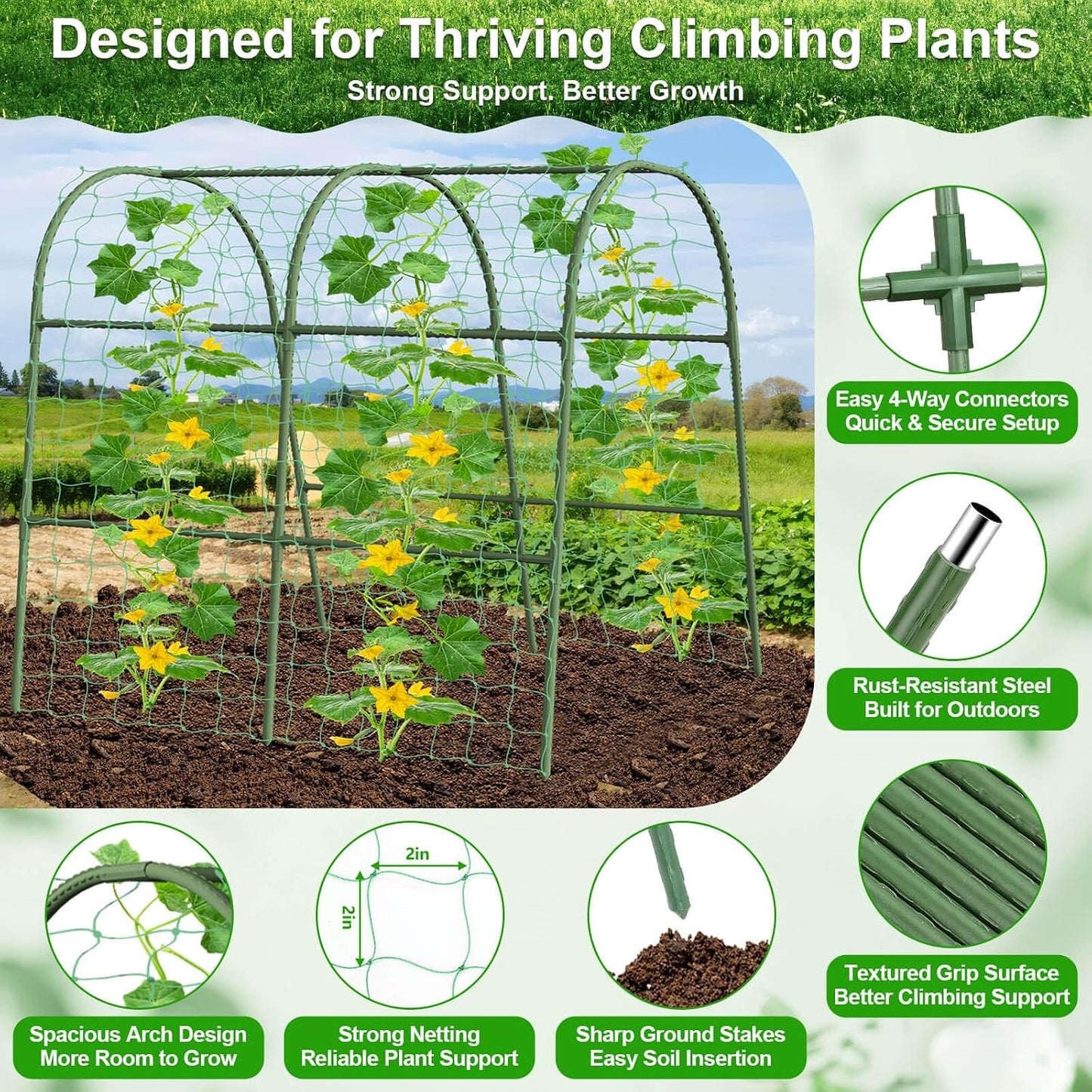 Cucumber Trellis for Raised Bed Garden, Arch Trellis for Climbing Plants