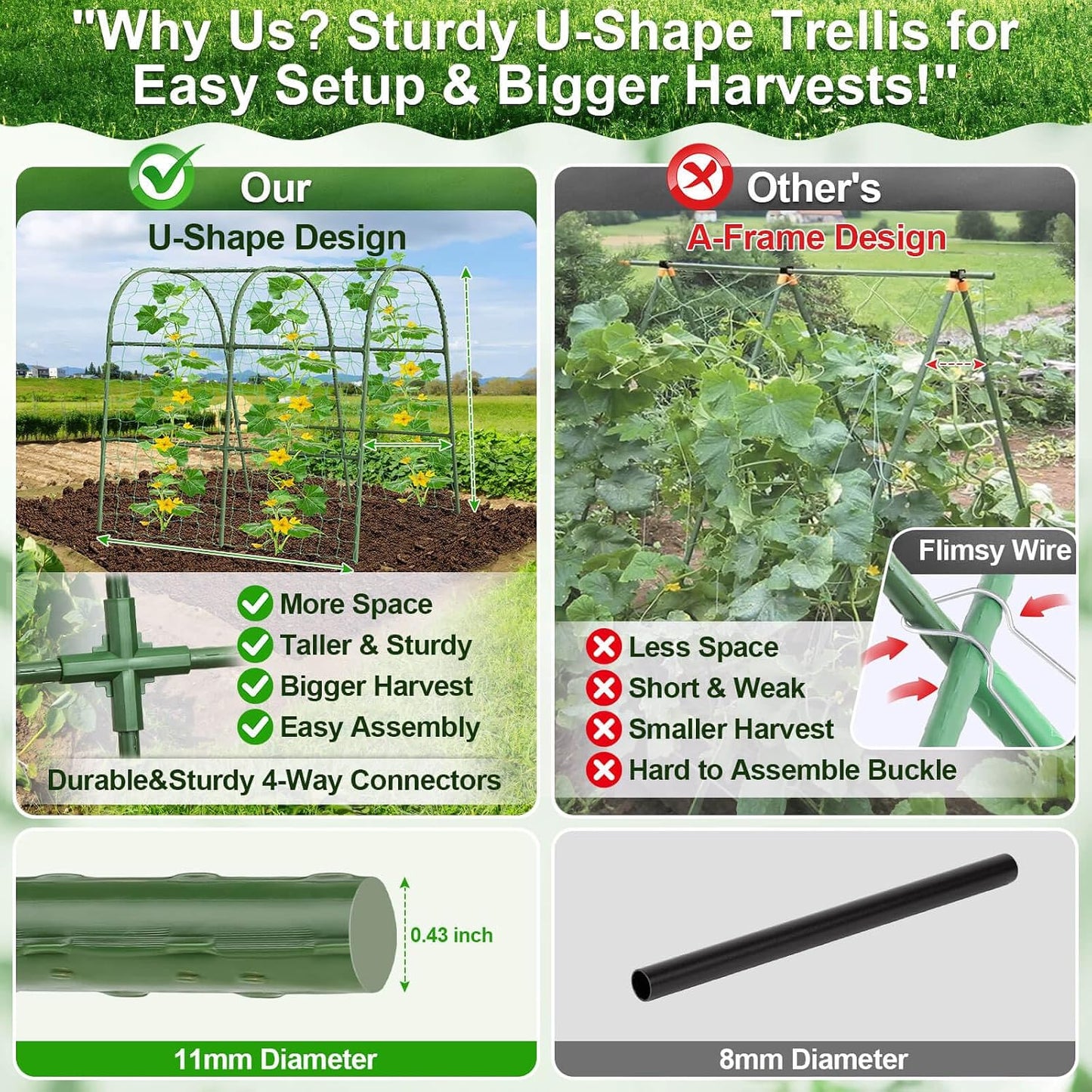 Cucumber Trellis for Raised Bed Garden, Arch Trellis for Climbing Plants