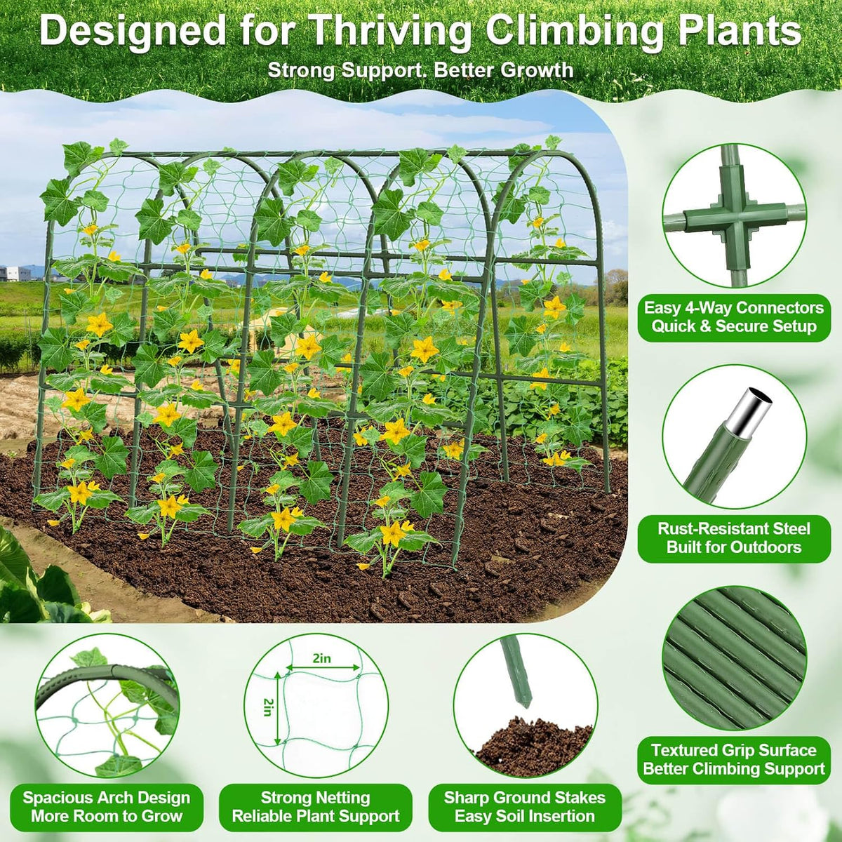 Cucumber Trellis for Raised Bed Garden, Arch Trellis for Climbing Plants