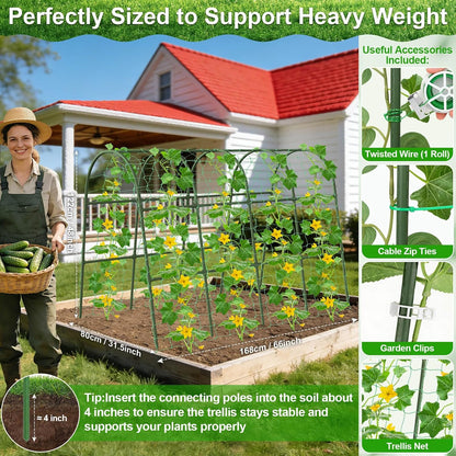 Cucumber Trellis for Raised Bed Garden, Arch Trellis for Climbing Plants