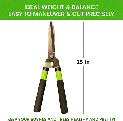 Hedge Shears Clippers for Trimming & Shaping Borders, Boxwood, Decorative Shrubs, Bushes, Grass – 15 inch High Carbon Steel Gardening Hedge Clippers & Shears with Comfort Grip Handles