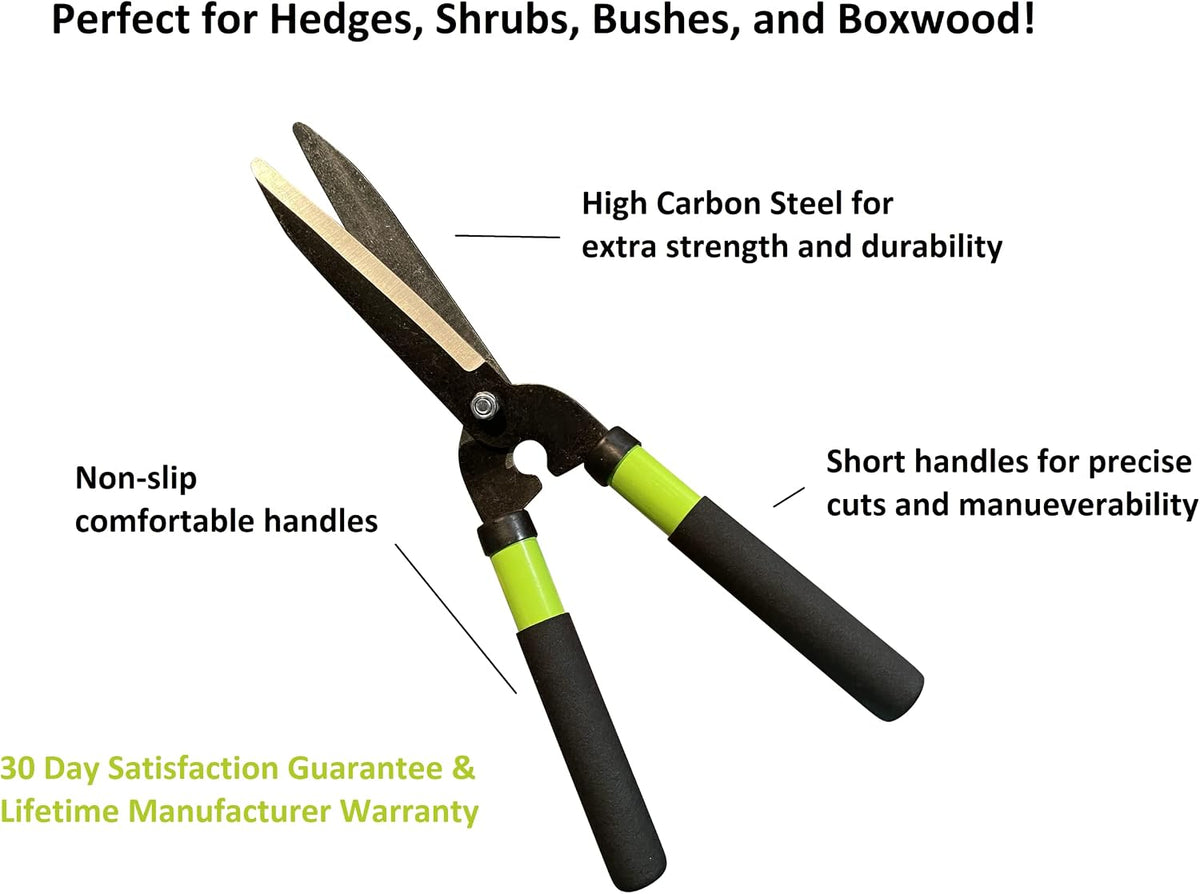 Hedge Shears Clippers for Trimming & Shaping Borders, Boxwood, Decorative Shrubs, Bushes, Grass – 15 inch High Carbon Steel Gardening Hedge Clippers & Shears with Comfort Grip Handles