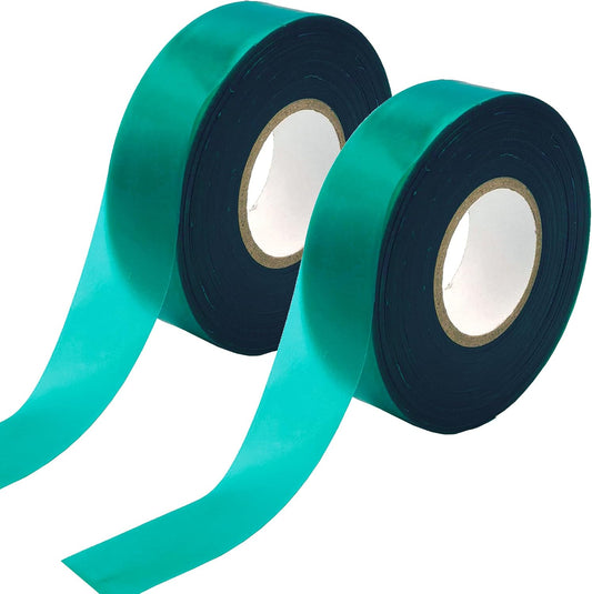 2 Rolls Stretch Tie Tape Garden Tie Tape Thick Plant Ribbon Garden Green Vinyl Stake for Indoor Outdoor Patio Plant Use, 1 Inch Wide by 150 Feet Long