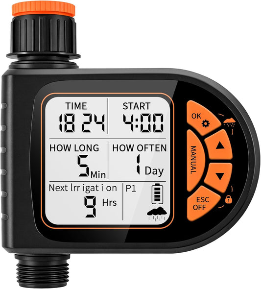 Sprinkler Timer for Garden Hose - Programmable Irrigation Timer with Rain Delay, Manual Watering, Child Lock, Outdoor Garden Automatic Irrigation Drip Watering System for Yard Lawn Pool Garden