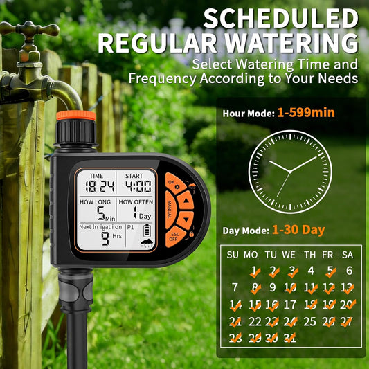 Sprinkler Timer for Garden Hose - Programmable Irrigation Timer with Rain Delay, Manual Watering, Child Lock, Outdoor Garden Automatic Irrigation Drip Watering System for Yard Lawn Pool Garden