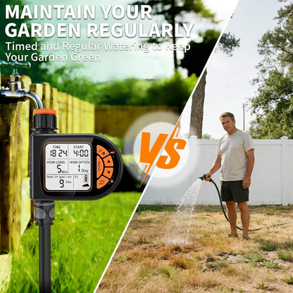 Sprinkler Timer for Garden Hose - Programmable Irrigation Timer with Rain Delay, Manual Watering, Child Lock, Outdoor Garden Automatic Irrigation Drip Watering System for Yard Lawn Pool Garden