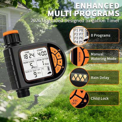 Sprinkler Timer for Garden Hose - Programmable Irrigation Timer with Rain Delay, Manual Watering, Child Lock, Outdoor Garden Automatic Irrigation Drip Watering System for Yard Lawn Pool Garden