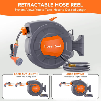 Retractable Garden Hose Reel, Water Hose Reel 1/2 in x 100 ft