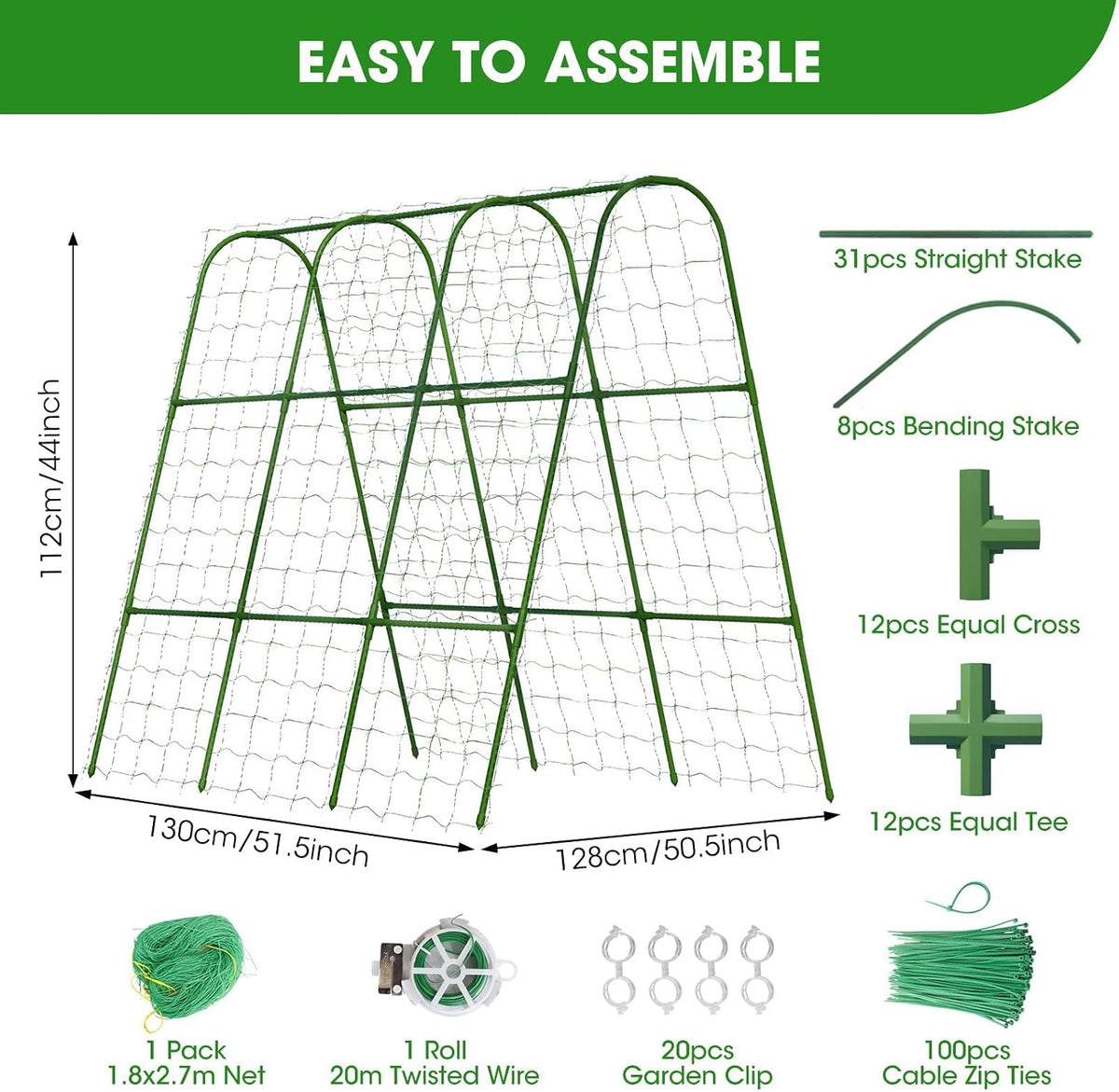 U-Shape Cucumber Trellis for Raised Bed 51.5''Lx50.5''Wx44''H