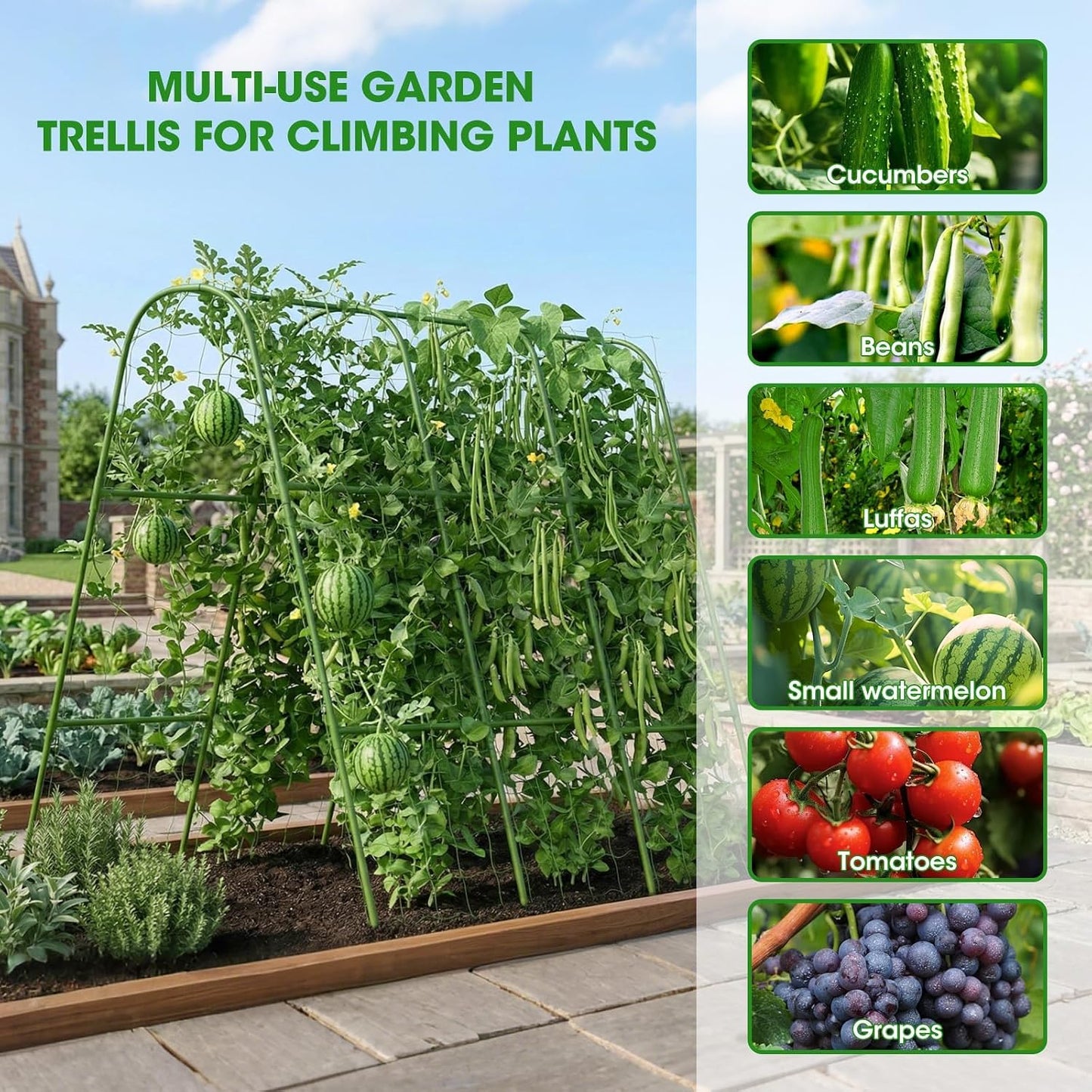 U-Shape Cucumber Trellis for Raised Bed 51.5''Lx50.5''Wx44''H