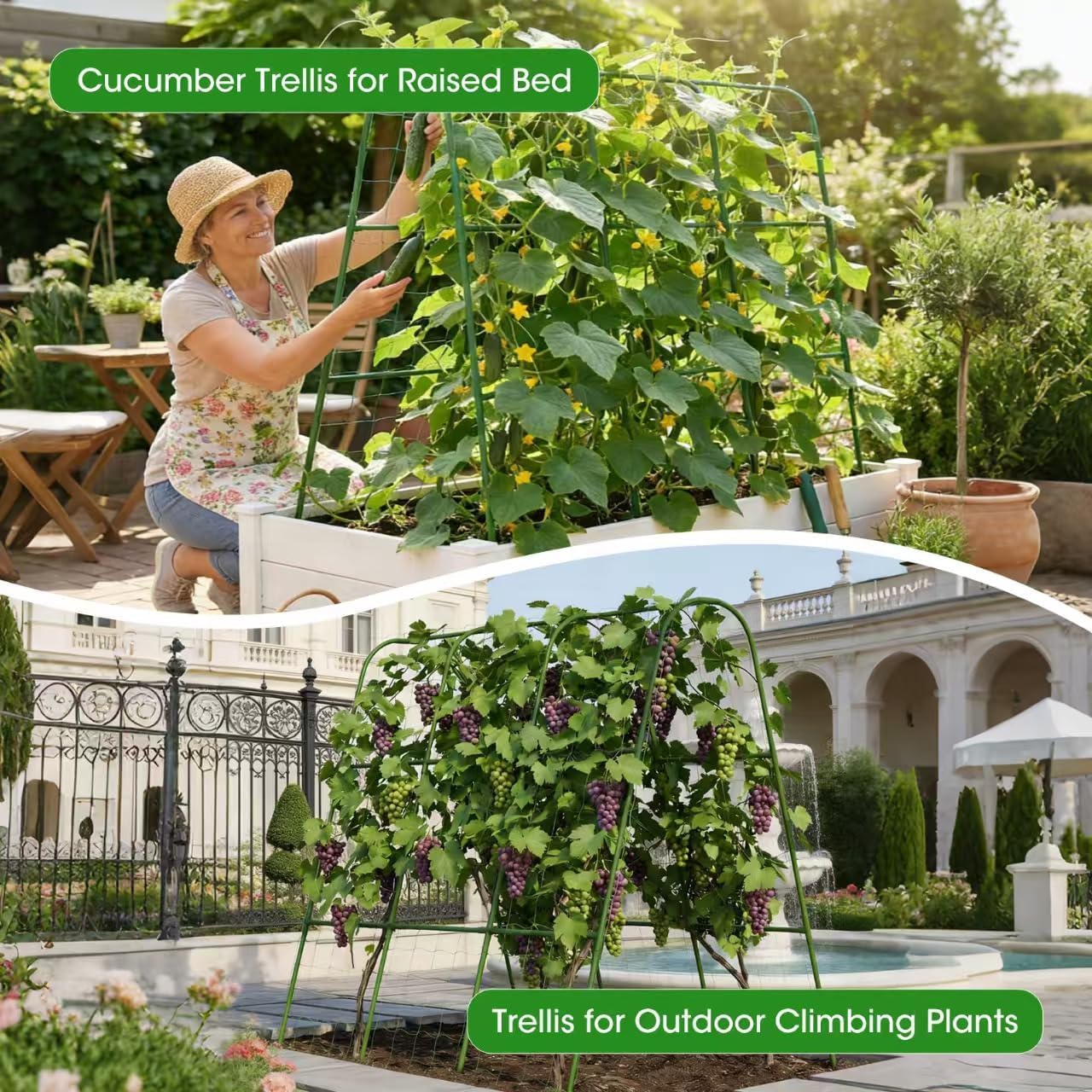 U-Shape Cucumber Trellis for Raised Bed 51.5''Lx50.5''Wx44''H