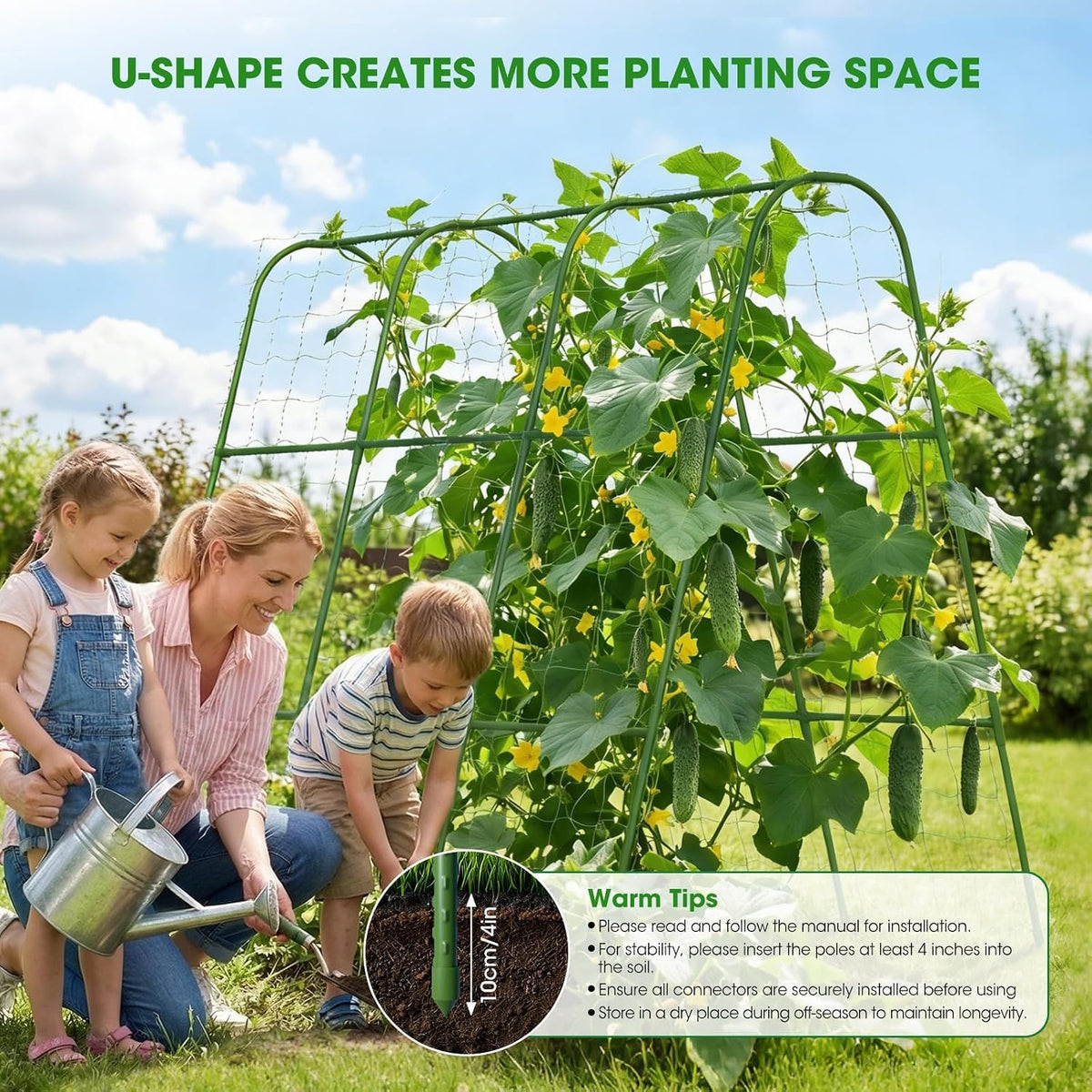 U-Shape Cucumber Trellis for Raised Bed 51.5''Lx50.5''Wx44''H