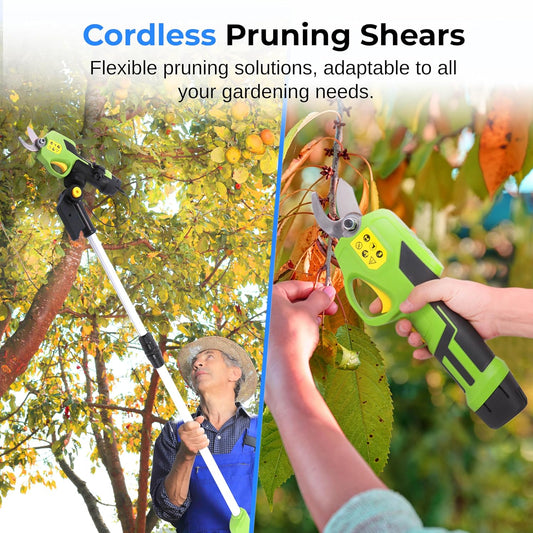 Cordless Pruning Shears & Branch Cutter | Electric Pruner with Telescopic Handle for 6 feet of Reach | Rechargeable Battery & .98 inch Cutting Diameter | Ideal for Bushes & Branches
