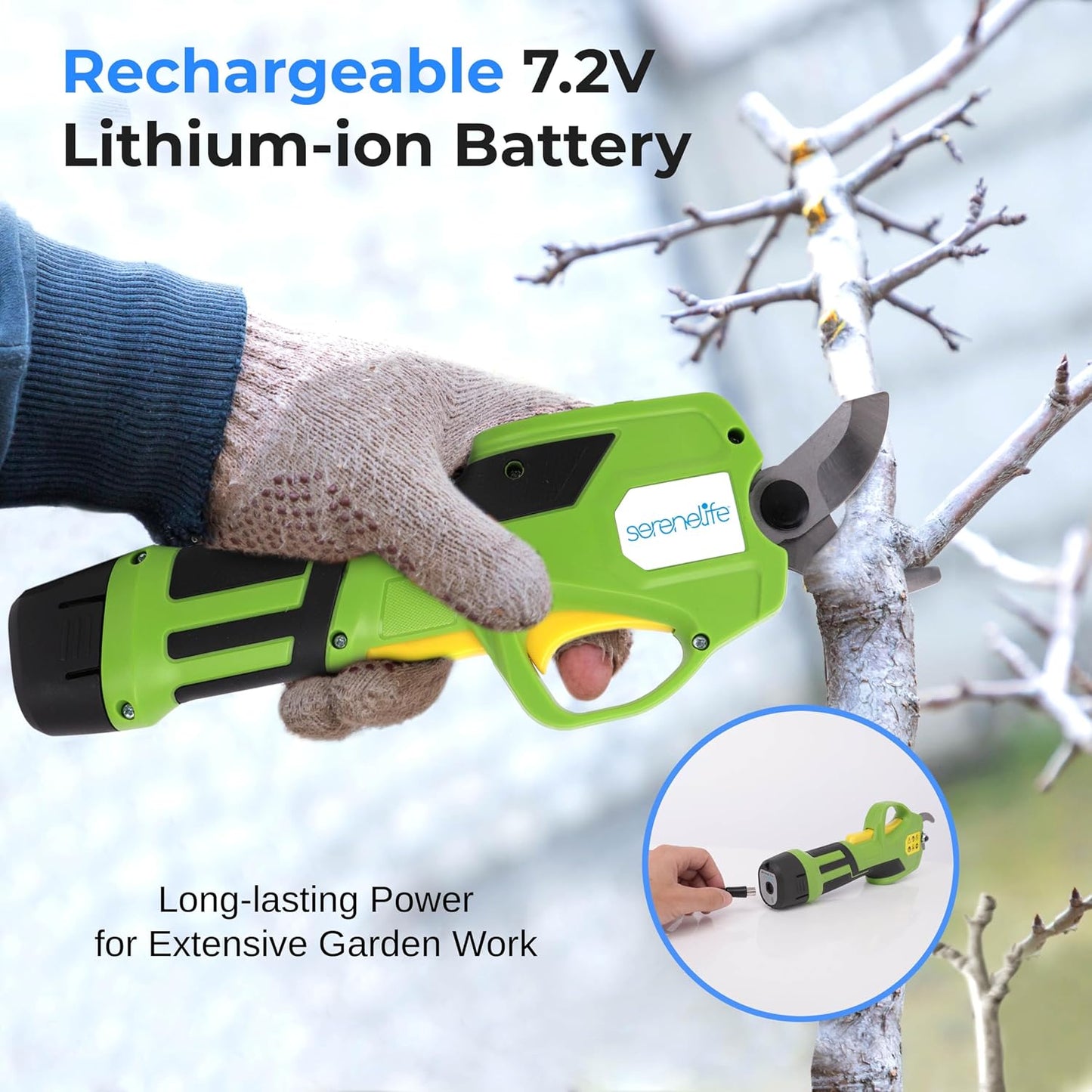 Cordless Pruning Shears & Branch Cutter | Electric Pruner with Telescopic Handle for 6 feet of Reach | Rechargeable Battery & .98 inch Cutting Diameter | Ideal for Bushes & Branches