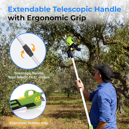 Cordless Pruning Shears & Branch Cutter | Electric Pruner with Telescopic Handle for 6 feet of Reach | Rechargeable Battery & .98 inch Cutting Diameter | Ideal for Bushes & Branches